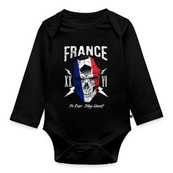 FRANKREICH Fußball Fan Totenkopf Flagge - Baby Bio-Langarm-Body - Schwarz - Vorne