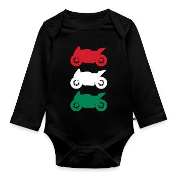 Motorrad Ungarn Flagge Motorsport Biker - Baby Bio-Langarm-Body - Schwarz - Vorne