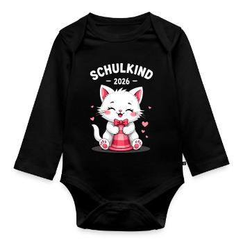 Schulkind 2026 Einschulung 2026 Schulanfang - Baby Bio-Langarm-Body - Schwarz - Vorne