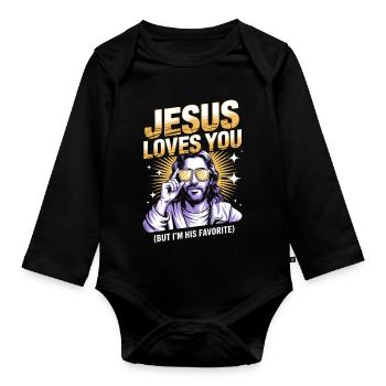 Jesus Loves You—I’m His Favorite - Organic Longsleeve Baby Bodysuit - black - Front