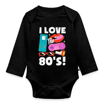 Retro Back to the 80s Vintage Design - Baby Bio-Langarm-Body - Schwarz - Vorne