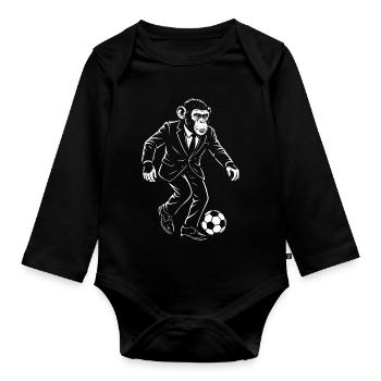 Eleganter Affe spielt Fußball - Baby Bio-Langarm-Body - Schwarz - Vorne