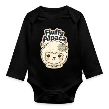 Cute Funny Gifts, Fluffy Alpaca Unbothered - Organic Longsleeve Baby Bodysuit - black - Front