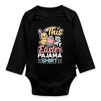 Joyeuse Pâques, douce chasse aux œufs du lapin, œufs de Pâques - Body Bébé bio manches longues - noir - Devant