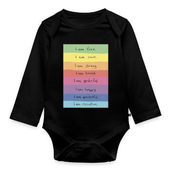 Regenbogen Affirmationen Shirt - Baby Bio-Langarm-Body - Schwarz - Vorne