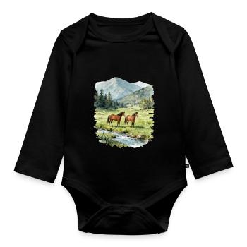 Poneys de montagne aquarellés - Body Bébé bio manches longues - noir - Devant