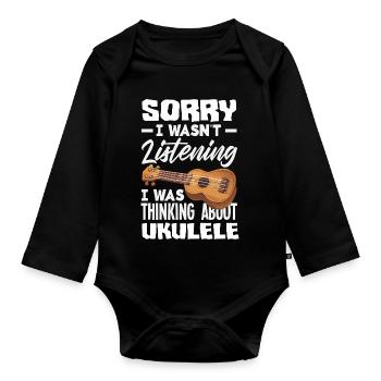 Funny Ukulele Designs and Sayings - Organic Longsleeve Baby Bodysuit - black - Front