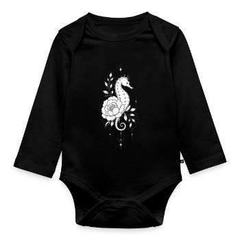 Seahorse et Fleur en Noir et Blanc - Body Bébé bio manches longues - noir - Devant