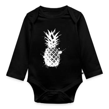 Ananasspritzer Graphic White - Baby Bio-Langarm-Body - Schwarz - Vorne