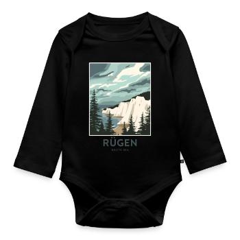 Rügen Baltic Sea | Vintage Travel Poster - Baby Bio-Langarm-Body - Schwarz - Vorne