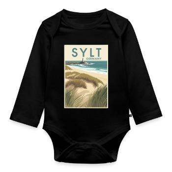 Sylt Germany | Vintage Beach Travel Poster - Baby Bio-Langarm-Body - Schwarz - Vorne