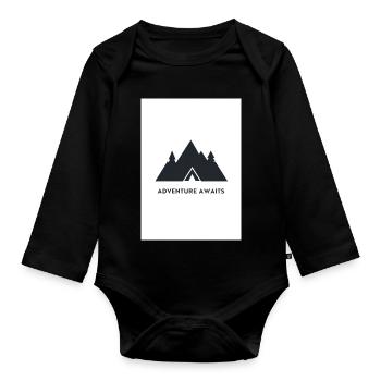 Adventure Awaits Berge Design - Baby Bio-Langarm-Body - Schwarz - Vorne