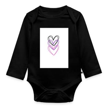 Drei-Herz-Farblinie - Baby Bio-Langarm-Body - Schwarz - Vorne