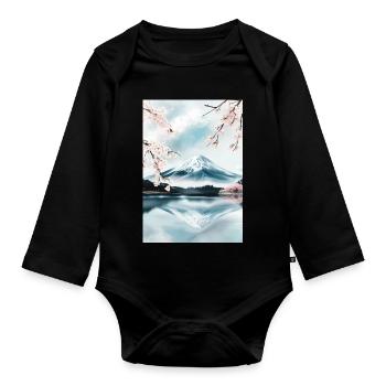 Fuji-Berg und Kirschblüten - Baby Bio-Langarm-Body - Schwarz - Vorne
