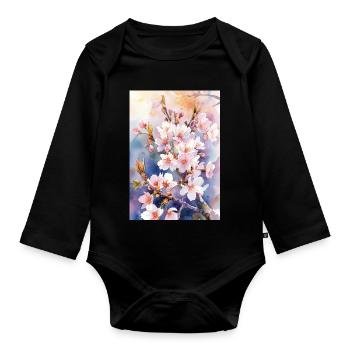 Aquarellfarben pastellfarbene Kirschblüten - Baby Bio-Langarm-Body - Schwarz - Vorne