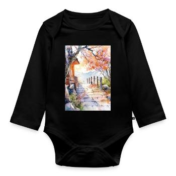 Blumenpfad in Aquarell - Baby Bio-Langarm-Body - Schwarz - Vorne