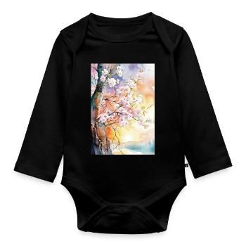 Kirschbäume in Aube Aquarell - Baby Bio-Langarm-Body - Schwarz - Vorne