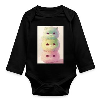 Pastel Cat in Rainbow Pile - Organic Longsleeve Baby Bodysuit - black - Front