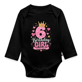 6 Birthday Girl Glitter Crown - Organic Longsleeve Baby Bodysuit - black - Front