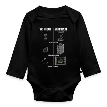 Was ich sage Was ich meine Gamer Zocker Herren - Baby Bio-Langarm-Body - Schwarz - Vorne