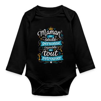 Maman Capable De Tout Retrouver - Humour Famille - Body Bébé bio manches longues - noir - Devant