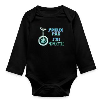 Je peux pas j'ai monocycle - Body Bébé bio manches longues - noir - Devant