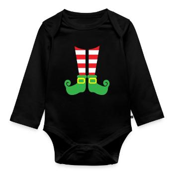 christmas elf leg costume - Organic Longsleeve Baby Bodysuit - black - Front