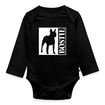 Boston Terrier Bostie Grafik mit Schriftzug - Baby Bio-Langarm-Body - Schwarz - Vorne