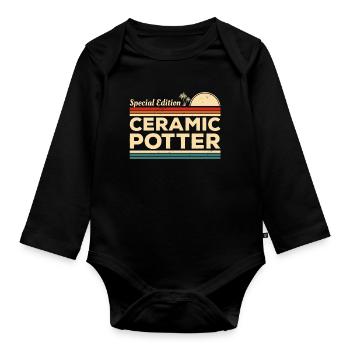 Vintage Ceramic Pottery - Organic Longsleeve Baby Bodysuit - black - Front