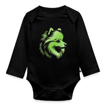 Poméranie, Poméranien, Tête De Chien, Dessin Vert - Body Bébé bio manches longues - noir - Devant