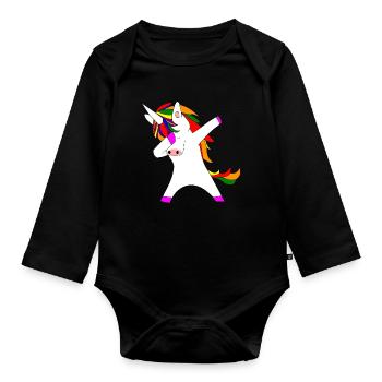 tamponner licorne licorne aux couleurs de l'arc-en-ciel lgbt - Body Bébé bio manches longues - noir - Devant