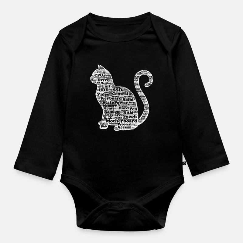 Hardware Cat - Organic Longsleeve Baby Bodysuit - black
