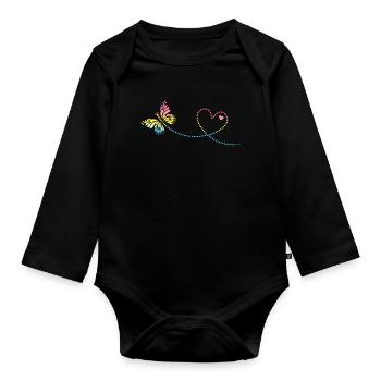 Butterfly with heart, valentine's day, birthday - Organic Longsleeve Baby Bodysuit - black - Front