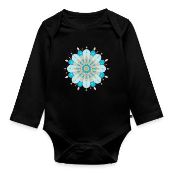 Mandala Blume, blau, sand - Baby Bio-Langarm-Body - Schwarz - Vorne