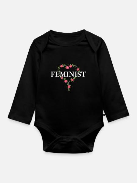 feminist - Organic Longsleeve Baby Bodysuit - black