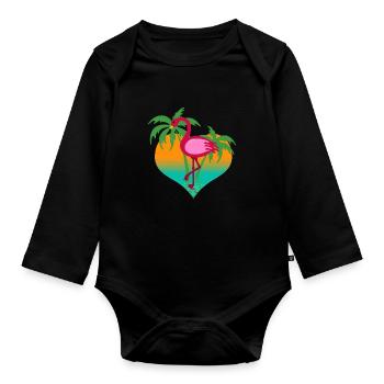 Flamingo in the water - Organic Longsleeve Baby Bodysuit - black - Front