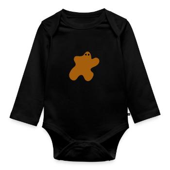 Brown spot with eyes - Organic Longsleeve Baby Bodysuit - black - Front