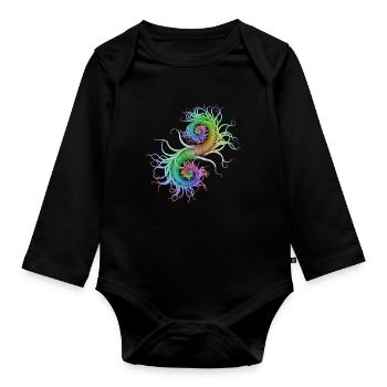 Psychedelisch Seepferchen Abstrakte Kunst Goa Psy - Baby Bio-Langarm-Body - Schwarz - Vorne