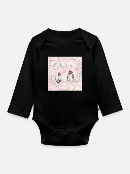 Spring is in the Air - Vogelküken - Baby Bio-Langarm-Body - Schwarz