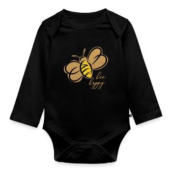 bee happy bees // Une impression dorée. - Body Bébé bio manches longues - noir - Devant