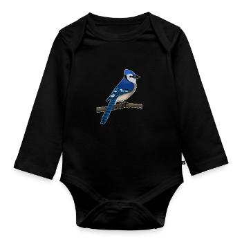 jz.birds Blue Jay Vogel Design - Baby Bio-Langarm-Body - Schwarz - Vorne