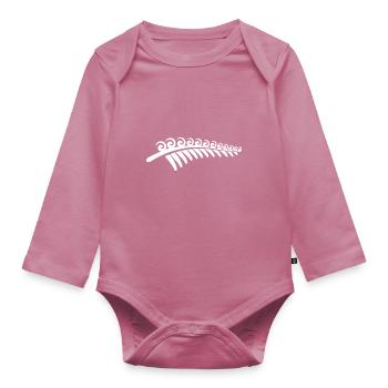 Maori Koru grows Silver Fern Tribal gift idea - Organic Longsleeve Baby Bodysuit - mauve - Front