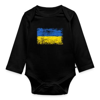 Drapeau de l'Ukraine Vintage Kazantip vacances Voyage Kiev - Body Bébé bio manches longues - noir - Devant