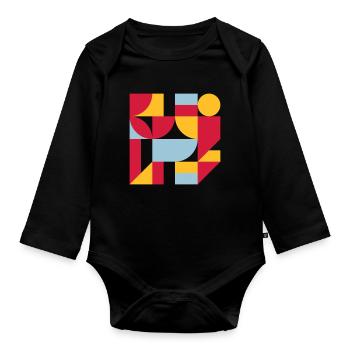 Colorful abstract geometric bauhaus background - Baby Bio-Langarm-Body - Schwarz - Vorne