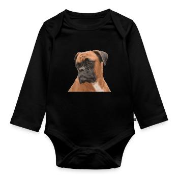 Trauriger Boxer - Baby Bio-Langarm-Body - Schwarz - Vorne