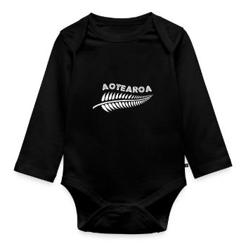 Aotearoa New Zealand Silver Fern Tribal Tattoo Gift - Organic Longsleeve Baby Bodysuit - black - Front