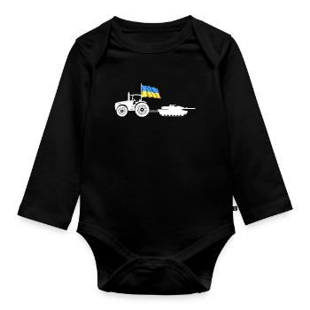 Ukrainischer Bauer stiehlt Kiewer Traktortank - Baby Bio-Langarm-Body - Schwarz - Vorne