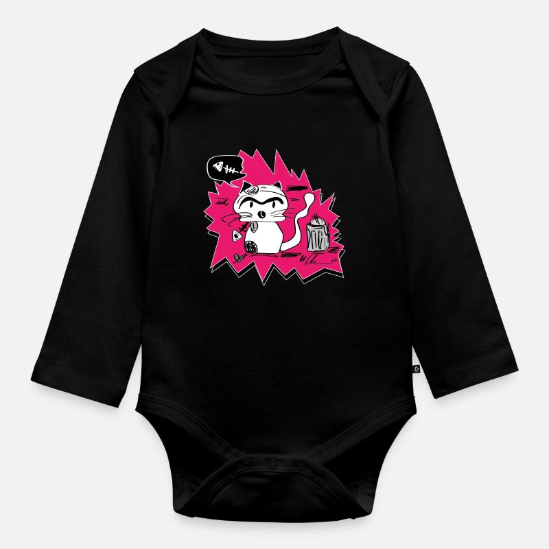 little bad cat - Body Bébé bio manches longues - noir