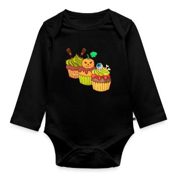 Halloween Cupcake Muffin Kuchen Backen Süßigkeiten - Baby Bio-Langarm-Body - Schwarz - Vorne