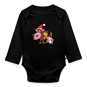 Christmas Christmas Xmas cow cows cattle bull - Organic Longsleeve Baby Bodysuit - black - Front